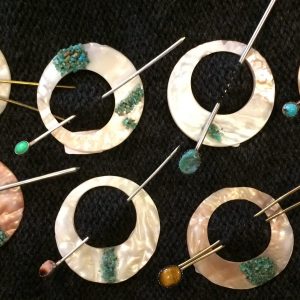 Shawl Pin Small Mother of Pearl With Turquoise