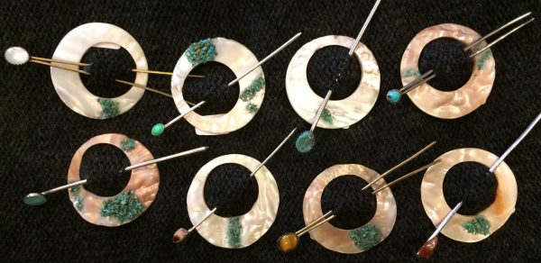 Shawl Pin Small Mother of Pearl With Turquoise