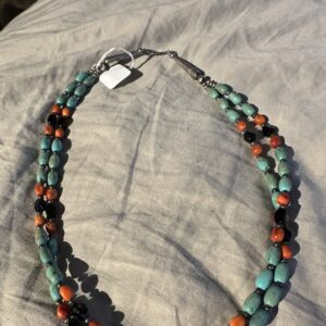 Necklace Two Strand Turquoise, Coral, & Onyx