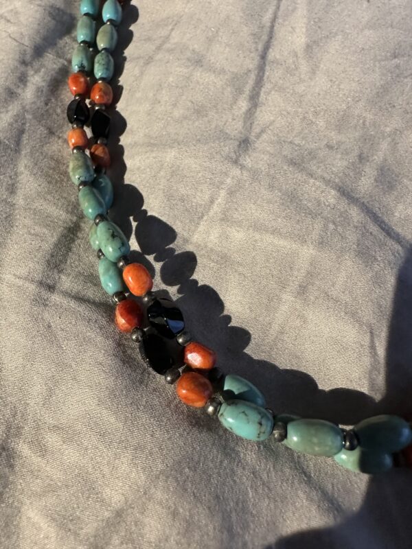 Necklace Two Strand Turquoise, Coral, & Onyx - Image 2