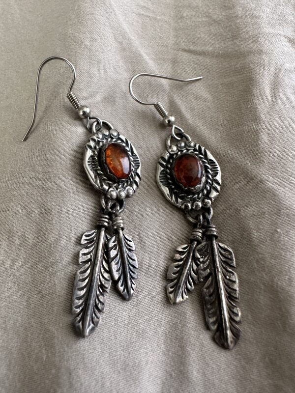 Earrings Nelson Eustace Sterling With Amber