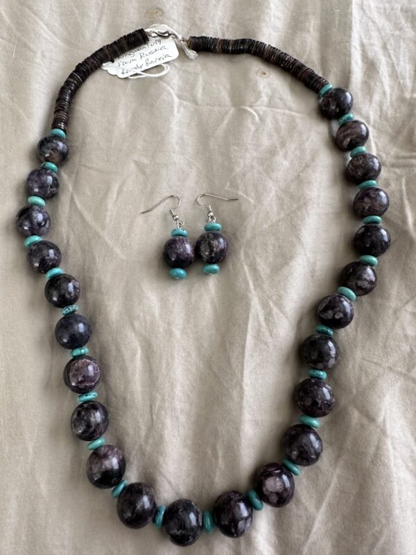Earrings Charoite and Turquoise - Image 3