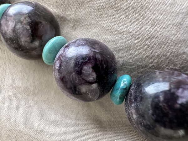 Necklace Charoite Beads With Turquoise. - Image 2
