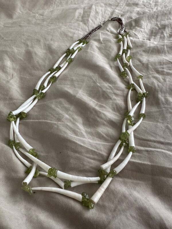 Necklace Three Strand Dentalium and Peridot