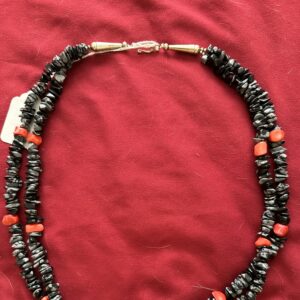 Necklace Two Strand Obsidian & Coral