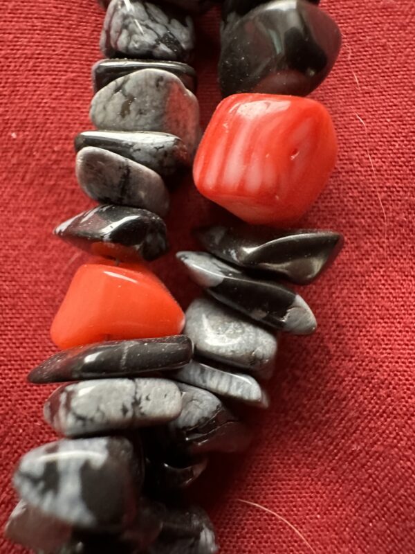Necklace Two Strand Obsidian & Coral - Image 2