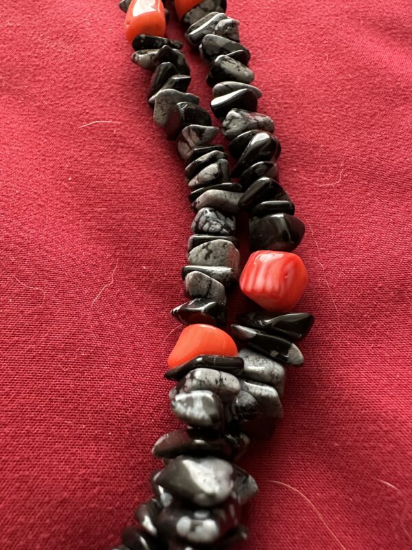 Necklace Two Strand Obsidian & Coral - Image 3