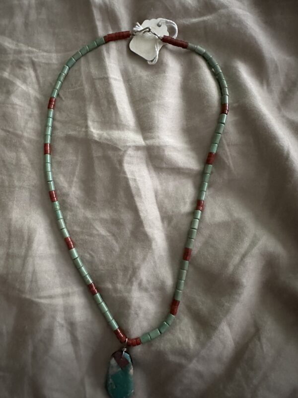 Necklace Turquoise Coral With An Inlaid Pendant