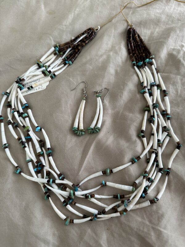 Necklace Seven Strand Dentalium Shell Turquoise