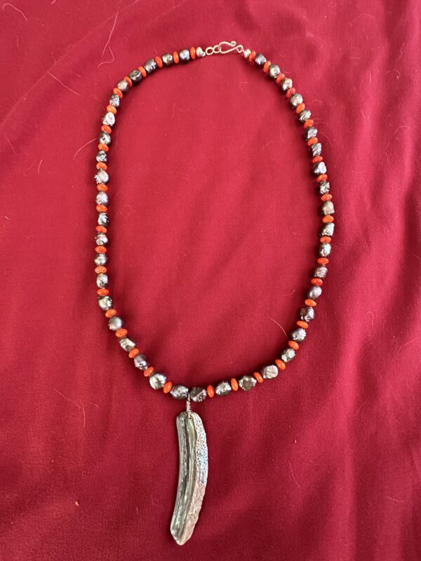 Necklace Coral & Pearl with Abalone Pendant