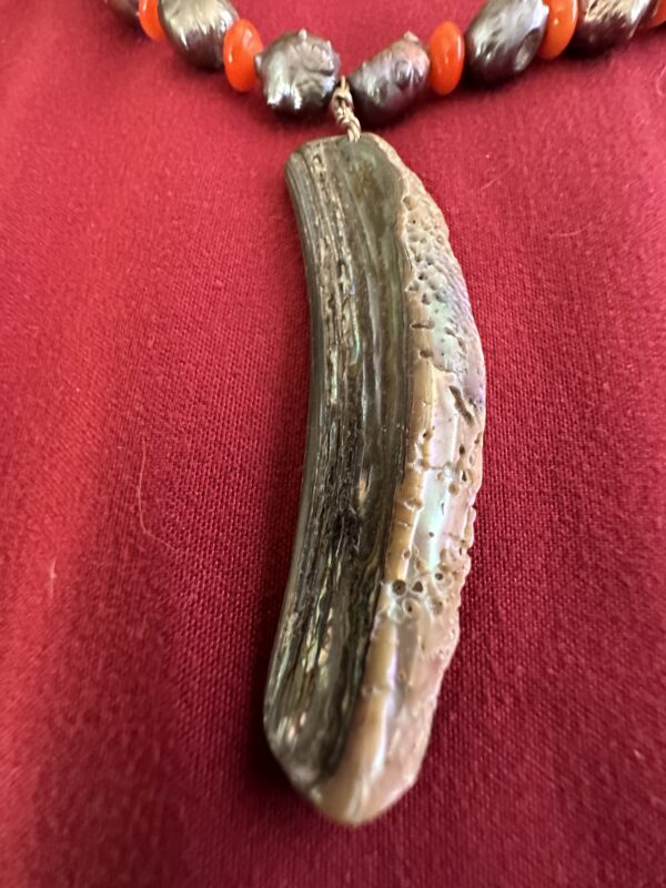 Necklace Coral & Pearl with Abalone Pendant - Image 3