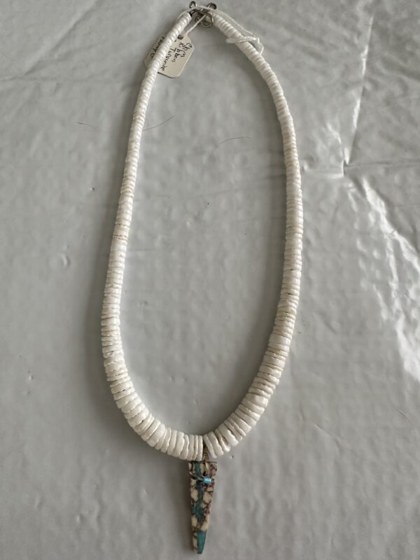 Necklace White With Turquoise Pendant