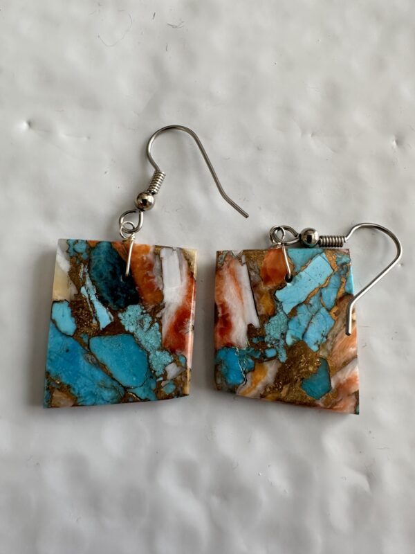 Earrings Turquoise, Spiney Oyster, Bronze Matrix - Image 2