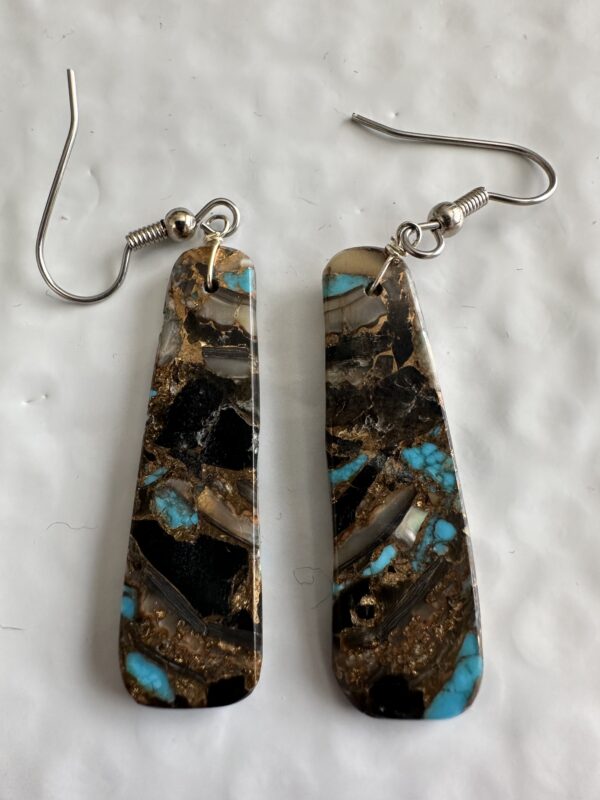 Earrings Turquoise Obsidian Abalone Hanging