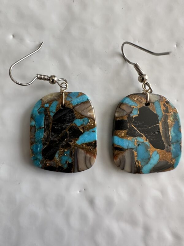 Earrings Turquoise, Obsidian, & Abalone