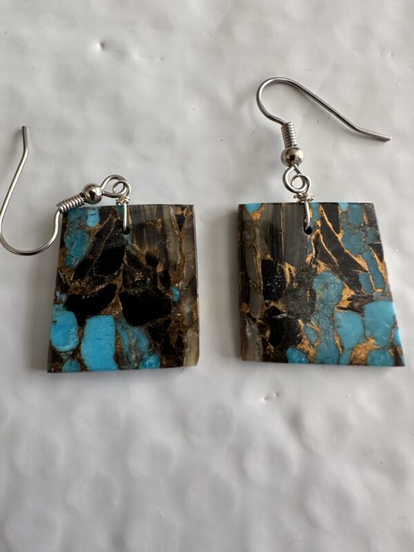 Earrings Turquoise, Obsidian, & Abalone